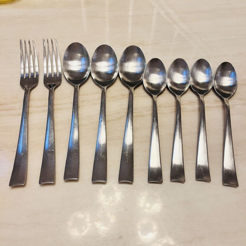 CAMBRIDGE Dylan Stainless Flat Tip 9pc Flatware Fork Spoon Teaspoon Replacement